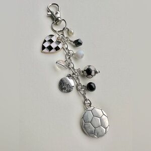 Soccer 4.5" Black & Silver Bag Charm Purse Backpack Accy. - Soccer lover gift